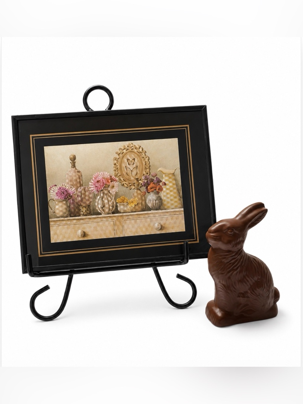 Spring Lot Special Moments Prismatic Floral Picture and Ceramic Chocolate Bunny!
